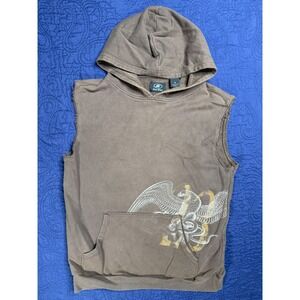 First Wave Mens Sleeveless Hoodie Brown Eagle Graphic Size 14 Surfing Y2K